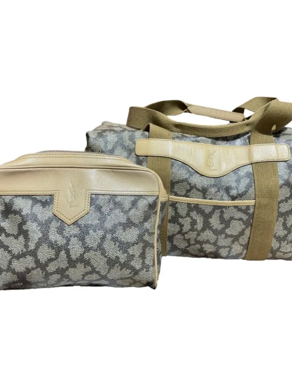 Vintage YSL Giraffe Boston Travel Bag and Travel Pouch with COA